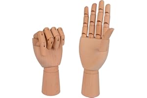 Baitaihem 2 Pack Wood Artist Drawing Hand Manikin Articulated Mannequin with Wooden Flexible Fingers 7 inch Left and Right Hand
