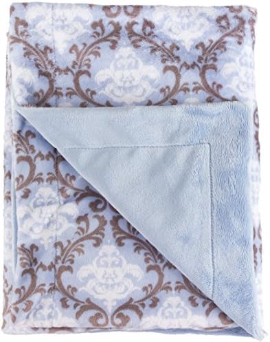 Posh Designs Ultra Soft Baby Receiving Blanket - Luscious, Luxurious and Cuddly Minky Reversible Blankie - Boys Damask Dusty Blue - 30” x 36” - by