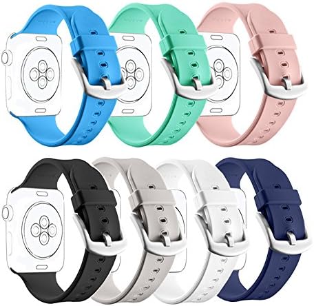 Apple Watch Sport Band 38mm,7 Pack Soft Silicone Sport Wrist Strap Band Replacement With for iWatch Series 1 Series 2 (38mm-7pack-FK01)