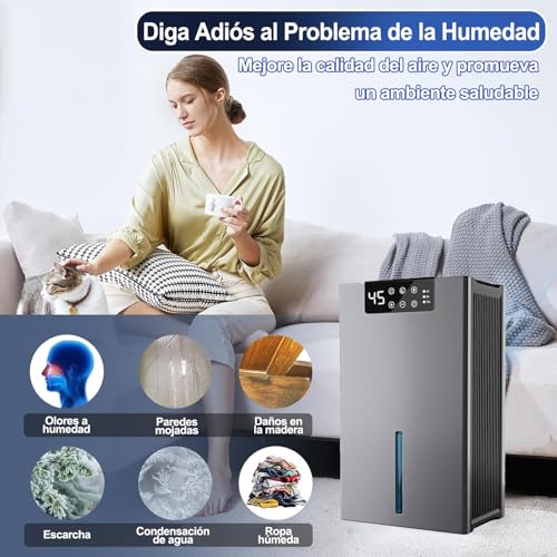 2.8L Deshumidificador Avanzado, Deshumidificador Doméstico Eléctrico con Función de eliminación de polvo, Silencioso Portátil, Luz LED de 7 Colores, Auto Descongelación, 6 Modo, para Sala Baño etc