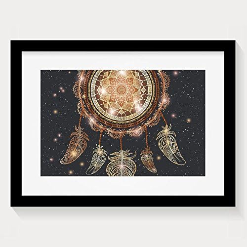HUANGLING Native American Dreamcatcher Motif Magic Feathers Boho Hippie Decorative Framed Wall Art Prints For Home Decoration Black
