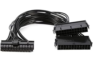 Dual PSU Power Supply 24 Pin Adapter Cable for ATX Motherboard 18AWG - 1FT