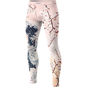 AUREIKA Japanese Wave Men's BJJ Compression Spats Base Layer Full-Length Leggings for No Gi MMA Grappling