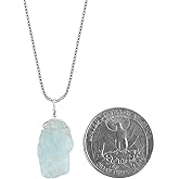 Natural Raw Blue Aquamarine - Sea Stone Rough Crystal Gemstone Dainty Women Pendant Necklace, Chakra Healing Crystals, Birthstone, Silver Plated Chain 18 inch