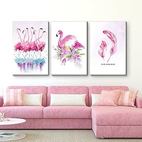 3 Panel Canvas Wall Art - Flamingo Triptych Series | Floral Pink Watercolor Memories - Giclee Print Gallery Wrap Modern Home Art Ready to Hang - 16"x24" x 3 Panels