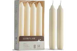 Leor & Lair Ivory Candlesticks – Pack of 8 Small Candle Sticks – 6 Inch Taper Candles with Cotton Wick – 5 Hour Burn Cream Taper Candles for Events, Holiday & Home Décor