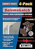 SeismoLatch Automatic Earthquake Activated Cabinet Latch, Brown, 4-Pack