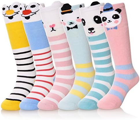 6 Pairs Unisex-Baby Socks Cute Animal Knee High Stockings (6 Pairs Cartoon, 1-3 years)