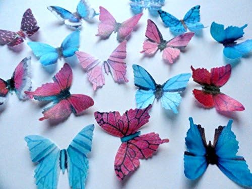 Assorted Teal Blue Pink Wafer Paper Butterflies 1.75 Inch for Decorating Desserts Pack of 24