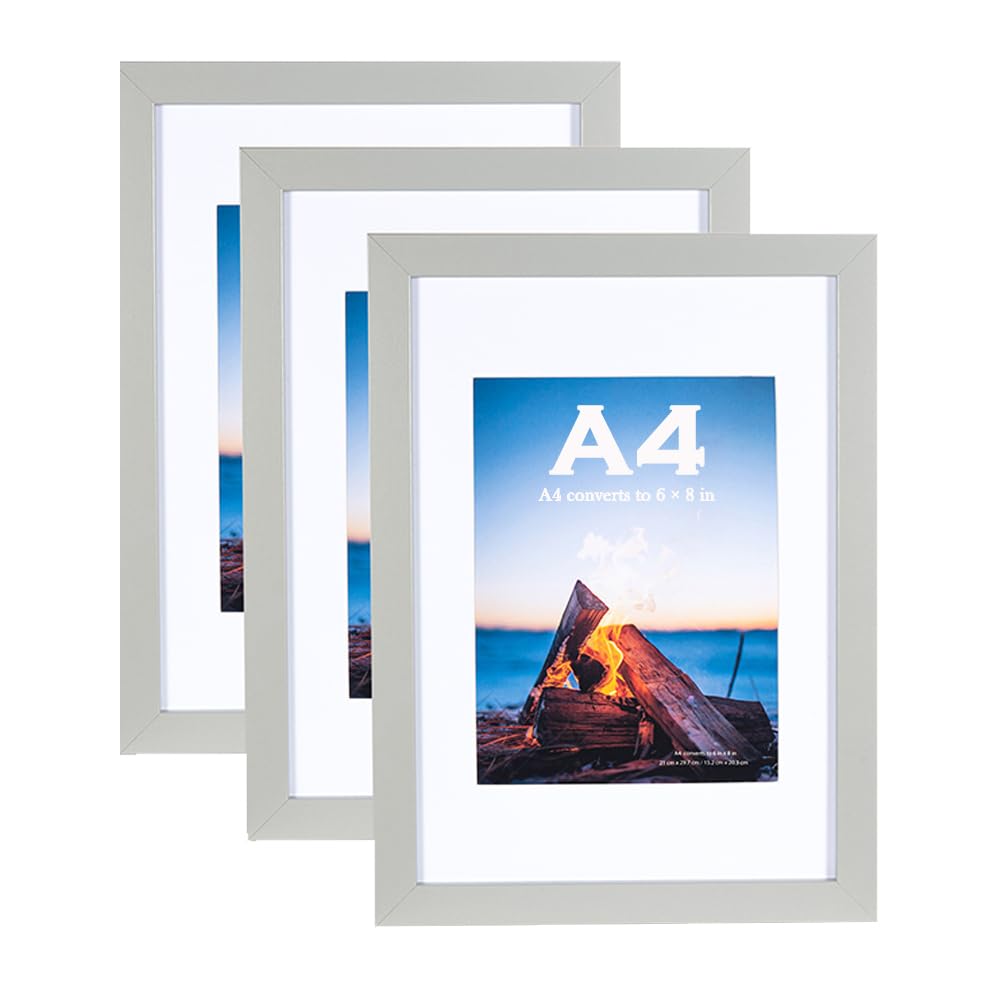 Grey Wooden A4 Frame with Mount,Set of 3,Poster Frame,certificate frame,Freestanding and Wall Mountable