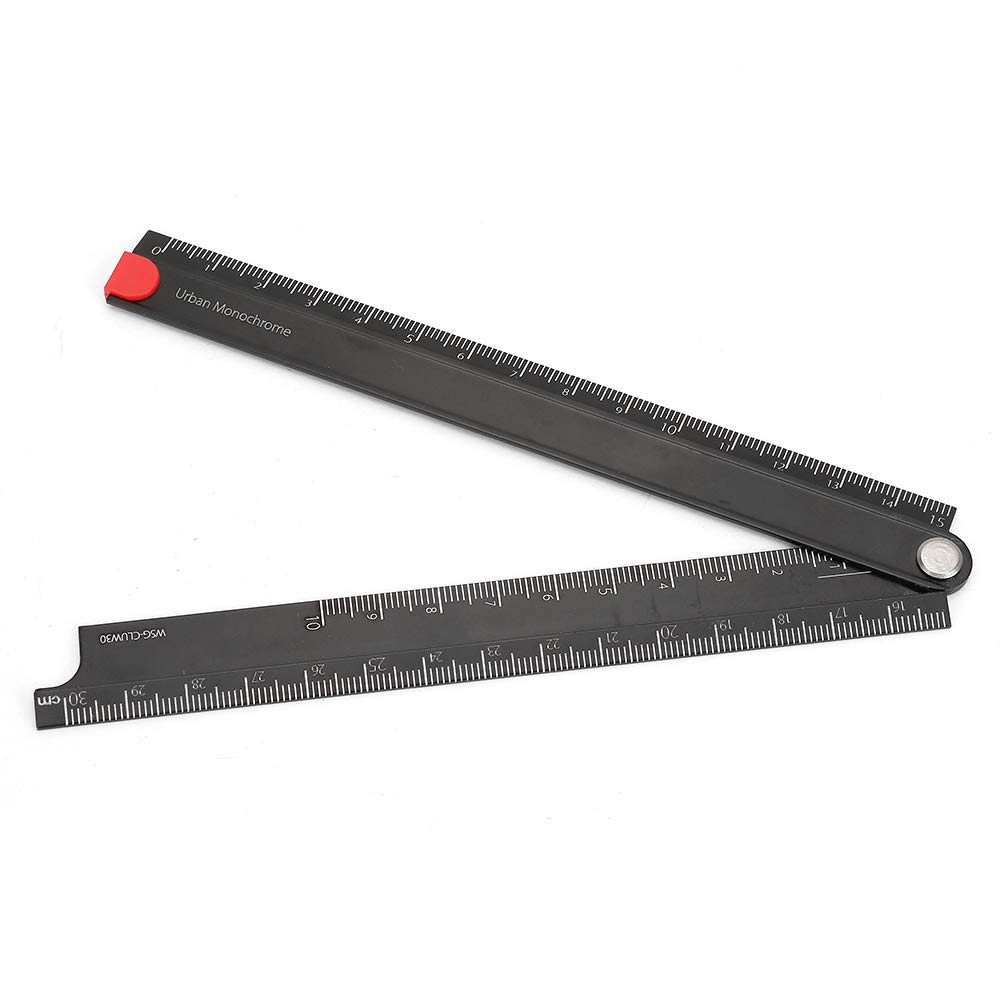 Folding Metal Ruler, 30cm Black Aluminum Alloy, 0-300mm, 90-Degree Foldable Straight Angle Measurement Tool for Machine-Made Glass Making