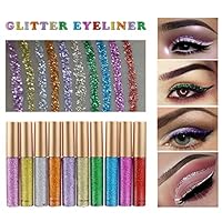 Ownest 10 Colors Liquid Glitter Eyeliner, Metallic Shimmer Glitter Eyeshadow, Long Lasting Waterproof Shimmer Sparkling Eyeliner Eye Shadow-10pcs