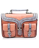 UonBox Women's British Vintage PU Leather Patchwork Satchel Shoulder Hand Bag (Pink)