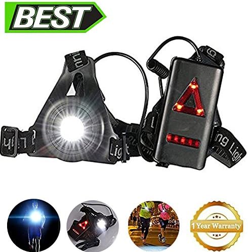 jxwstar LED Chest Running Lights, Adjustable Strap Waterproof 250 Lumen 3 Lighting Modes USB Charging Back Lamp Chest Flashlight For Night Runners,Joggers,Comping,Fishing,Climbing