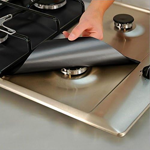4 Pack Resuable Gas Range Protectors Stove Burner Covers Non-stick Cuttable Protectors for Gas Range Stove Burners, FDA Approved, 10.6'' x 10.6'', 0.047'' Thin