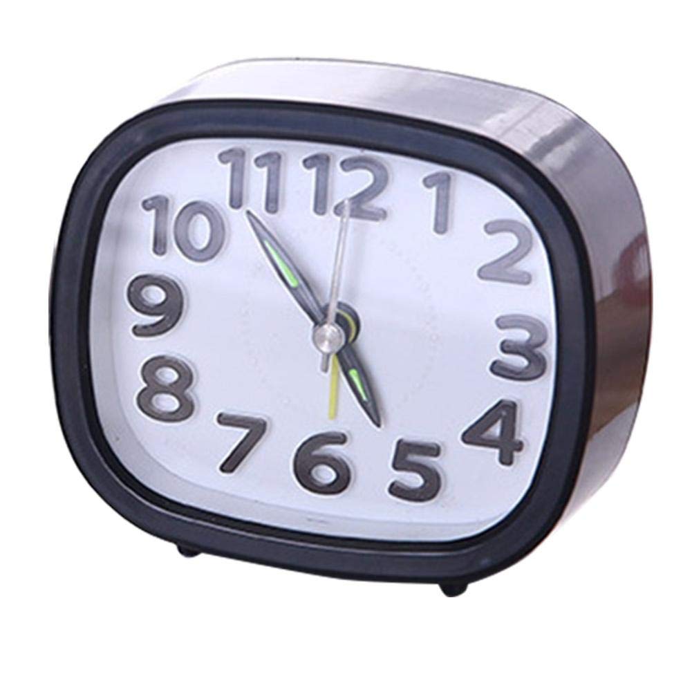 Fdit Alarm Clock Mini Simple Sleek Clock Plastic Round Table Silent Bedside Desktop Students Clocks for Home Table Decor(Square Black)