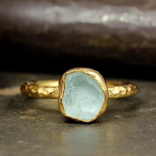 Natural Raw Fluorite Stacking Ring Handcrafted Hammered 24K Yellow Gold Vermeil 925 Solid Sterling Silver Stackable Rough Gemstone Ring