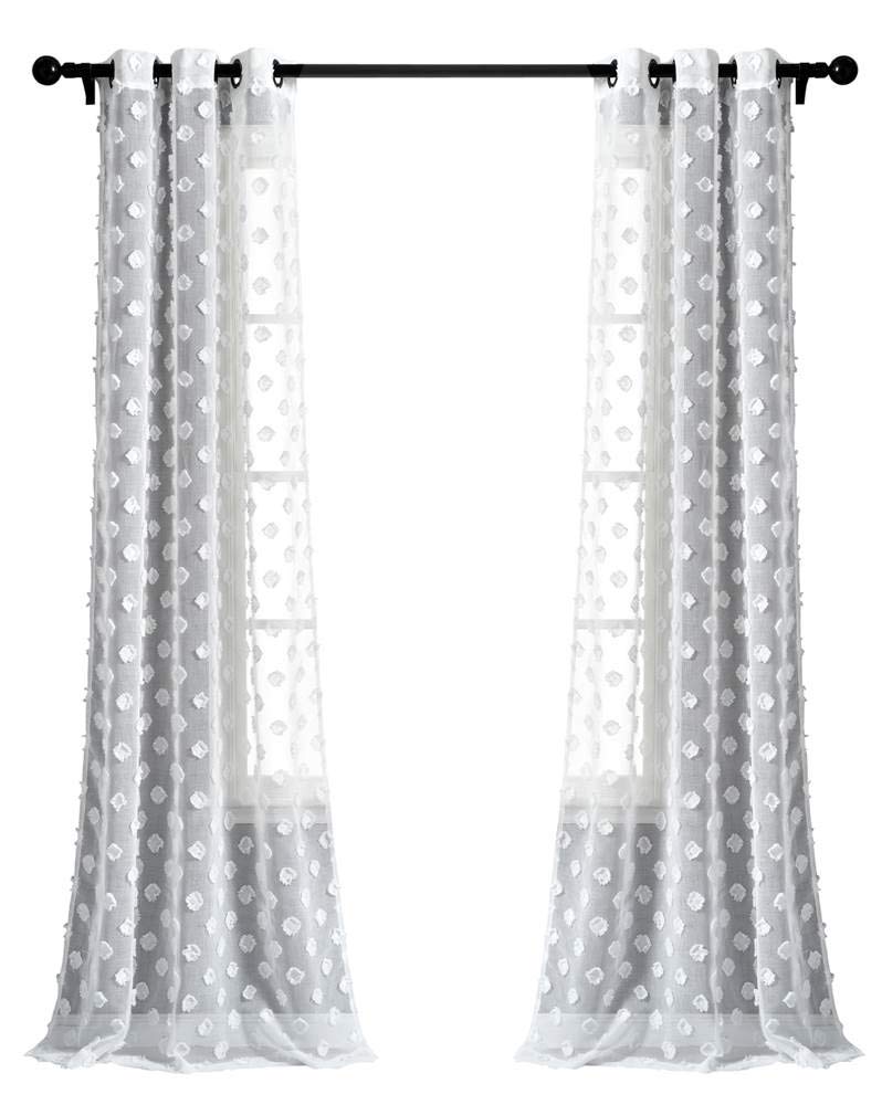 Lush Decor White Textured Dot Grommet Sheer Window Curtain Panel Pair (84" x 38"), 84" x 38
