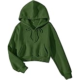 LOFAAC Women Fleece Full Zip Up Cropped Hoodie Sweatshirt 90s Long Sleeve Drawstring Hooded Crop Jacket Top with Pockets