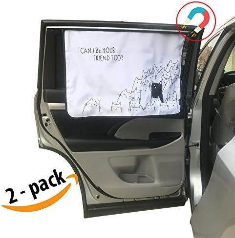 Car Sun Shade for Side Window - 2 PACKS of Universal Reversible Magnetic Sunshade curtain for Baby and Kids with 99.9% Sun Protection Block Damage from Direct Bright Sunlight, Heat, and UV Rays (CAT)