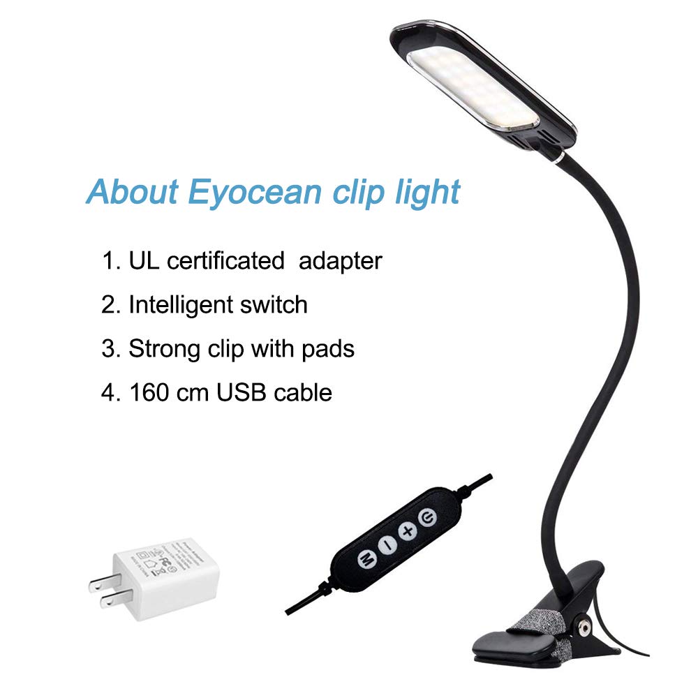 EyYOCEAN Clamp Reading Light for Bed Headboard, Bedroom with 3 Color