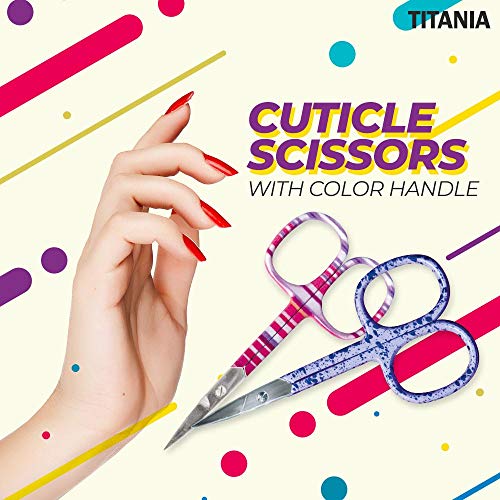 Titania Germany Cuticle Scissors w/Colored Handles - Premium Quality & Extra Sharp Stainless Toenail & Fingernail Trimmer w/Curved Blades For Precision Toe Nail & Finger Nail Cutting & Grooming