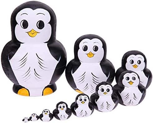 ZOE 10Pcs Basswood Animal Penguin Pattern Nesting Wishing Dolls Matryoshka Russian Kids Best Gift Home Decor