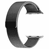 Apple Watch Band, BRG Fully Magnetic Closure Clasp Mesh Loop Milanese Stainless Steel iWatch Band Replacement Bracelet Strap for Apple Watch Series 1 Series 2 Sport & Edition 38mm - Black