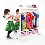 Guidecraft Dress Up Storage – White: Dramatic Play Costume Rack with Mirror and Tray for Toddlers - Kids Armoire, Dresser with Fabric Storage Bins