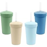 Re-Play 10 oz. Straw Cups for Kids with Silicone Locking Straws - Dishwasher & Microwave Safe - Made in USA - Set of 4-7.37" x 7.37" x 1.25" - Meadow