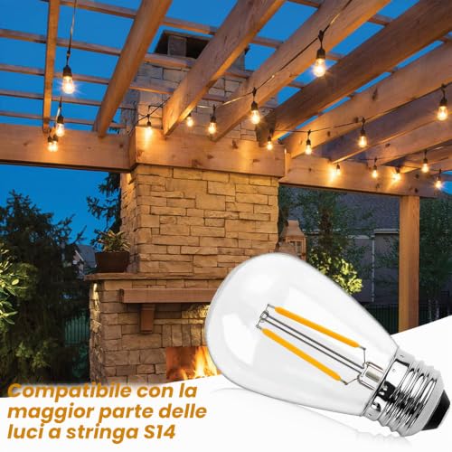 Spacelumen 25pcs 2W S14 LED Light Bulbs E27 Cap Glass Casing Waterproof 2700K Warm White for Outdoor Wreath