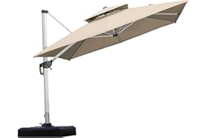 PURPLE LEAF 9ft Patio Umbrella Outdoor Square Umbrella Large Cantilever Umbrella Windproof Offset Umbrella Heavy Duty Sun Umbrella for Garden Deck Pool Patio, Beige
