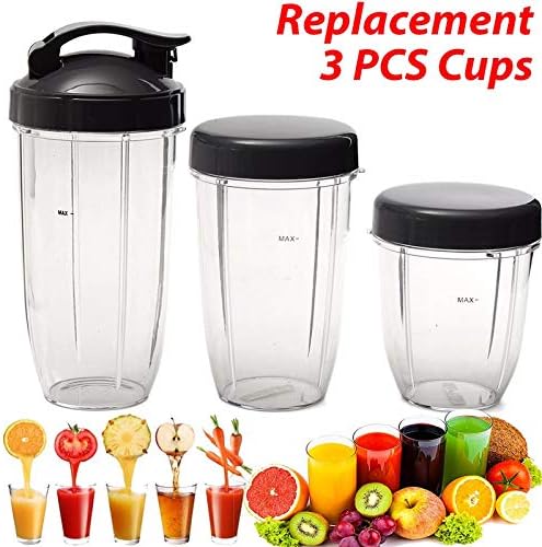 Water Hep Replacement Parts 3Pcs Juicer Parts Kit Plastic+Rubber Grey+Transparent Replacement Cups 32Oz Colossal+24Oz Tall +Small Cup+3 Lids