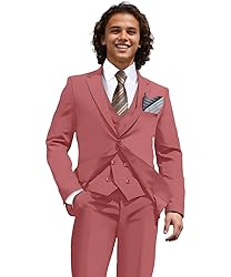 WOMS Men's 3 Piece Slim Fit Suit, Coral Wedding