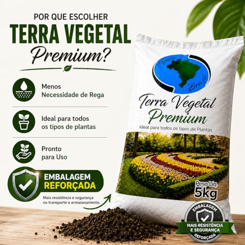 Terra Vegetal Premium 5kg com Fibra de Coco (Fibraxim) e Adubo de Curral | Substrato Orgânico Rico em Nutrientes | Alta Retenção de Umidade | Embalagem Reforçada | Ideal para Vasos, Hortas e Jardins