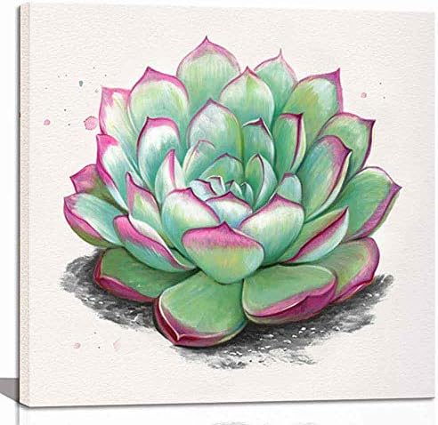 CANVASZON Succulent Wall Art Green Plant Simple Life Canvas Posters Prints Watercolor Green Leaf Framed Nature Pictures for Living Room Kitchen Decorations Ready to Hang 12x12