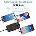 10000mAh Power Bank External Battery Portable Charger Pack with Built-in Type C and Micro USB Cable for iPhone Xs/XS Max/X 8 Samsung Huawei Android Cell Phones (Black)
