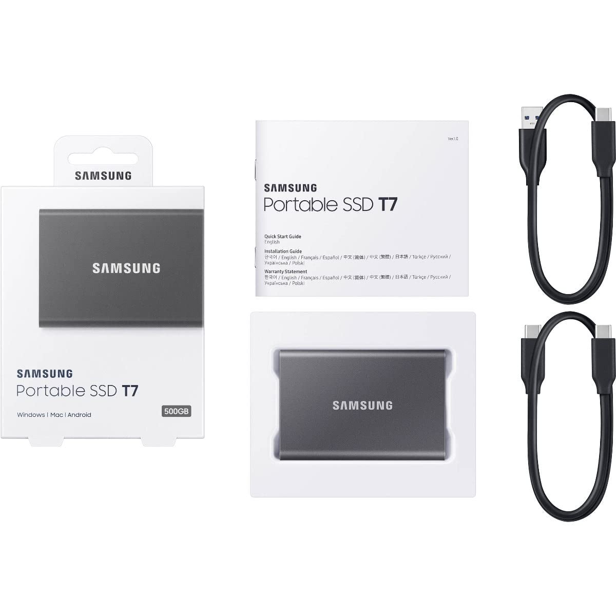 Samsung T7 Portable SSD - 500 GB - USB 3.2 Gen.2 External SSD Titanium Grey (MU-PC500T/WW)