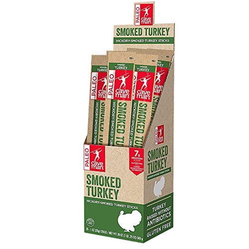 Caveman Foods Paleo - Certified, Keto Friendly, Gluten Free, Low Carb Smoked Turkey Snack Stick, 1 Ounce, 20 count