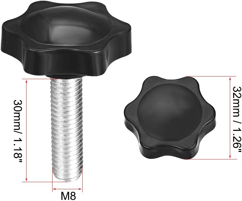 uxcell Clamping Handle Screw Knobs Handle Star Knob M8 x 30mm Male Thread 5pcs, Black, M8*30 - Image 3