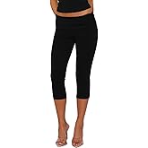 FOMOYUU Women's Fold Over Capri Leggings Y2K Low Rise Flared Pants Stretch Lounge Yoga Athletic Cropped Pants Bell Bottoms