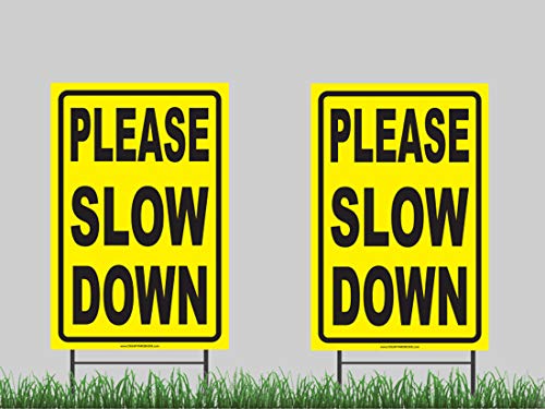 Slow Down Children at Play Yard Signs Qty 2 | 10x15 Stands Included