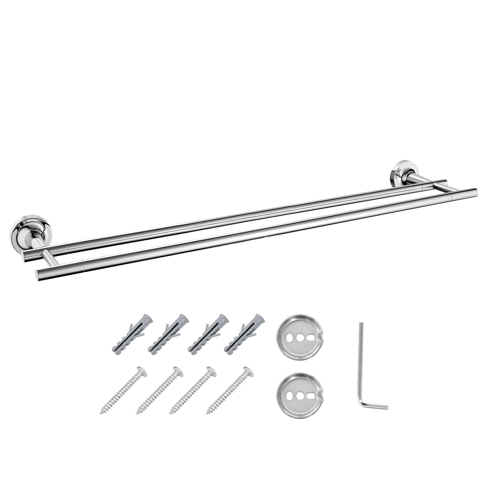 JASSFERRY Wall Mounted Towel Bar 600-mm Double Mount Bath Towel Storage Rail Dual Rod for Bathroom Kitchen Door Chrome