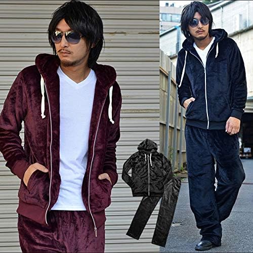 Amazon ユージークロージング ベロアセットアップ 長袖上下セット ルームウエア メンズ L ワイン サイクル 自転車 サイクル ジャージ 通販