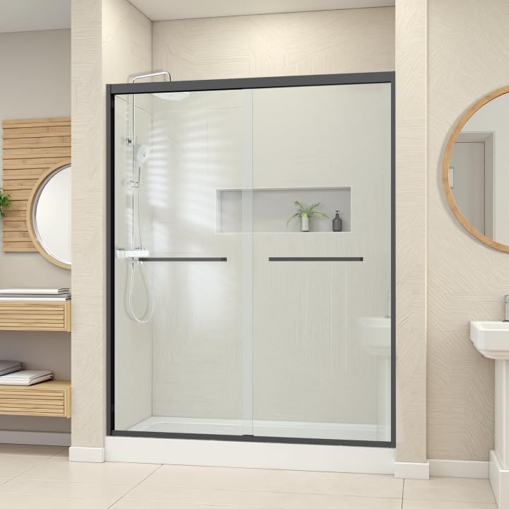 Photo 1 of ***I DON'T KNOW IF IT WORKS, I DON'T KNOW IF ANY PARTS ARE MISSING*** 56-60''W×72''H Double Sliding Shower Door, Glass Bathroom Door, 1/4''(6mm) Tempered Glass, Adjustable Width, Stainless Steel Hardware, Matte Black