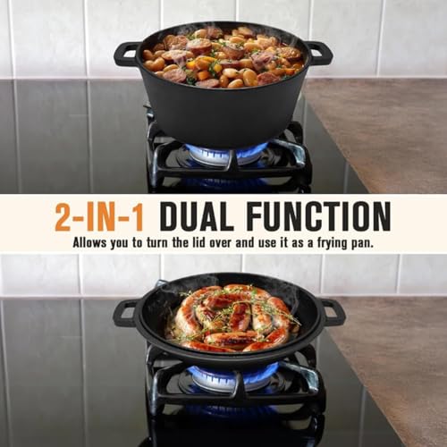 5QT Cast Iron Dutch Oven Sourdough Starter Kit with Proofing Basket & Lame | Includes Lid for Bread Baking. Ideal for Family Cooking, Frying, Braising & BBQ. Complete Baking Set.