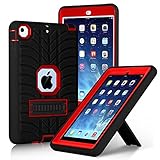 iPad Mini Case, iPad Mini Case with Kickstand, Elegant Choise Heavy Duty Three Layer Shockproof Armor Defender Protective Rugged Case Cover for iPad Mini, Mini 2 , Mini 3, Mini Retina (Red/Black)