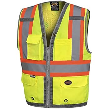 Pioneer Safety Vest for Men - Hi Vis Reflective Neon, Cool Mesh Back Panel, 12 Pockets, Zipper for Surveyor Work - Orange, Yellow/Green
