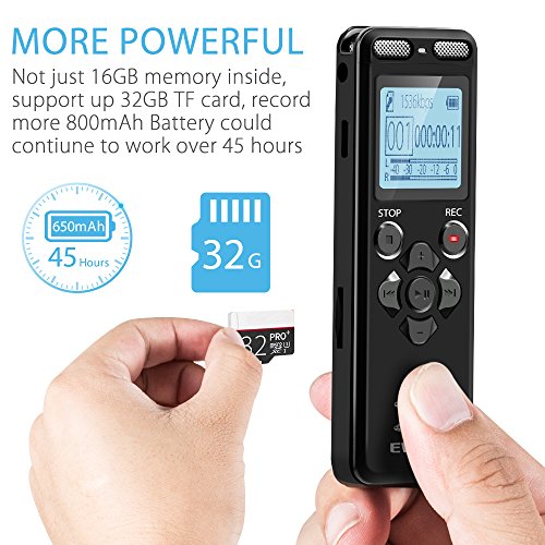 EVISTR 16gb Digital Voice Recorder Line in - Portable Recorders for Lectures Voice Activated Recording Device with Playback, USB Rechargeable - Thumbnail 5