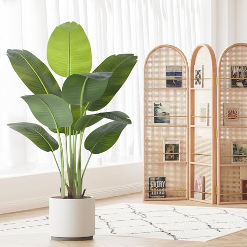 ZEEOZE Artificial Plant Bird of Paradise 120 cm Decorative Artificial Plants with 9 Banana Leaves, Large Indoor Artificial Plant with White Pot for Home Decoration Living Room Home Room Decor